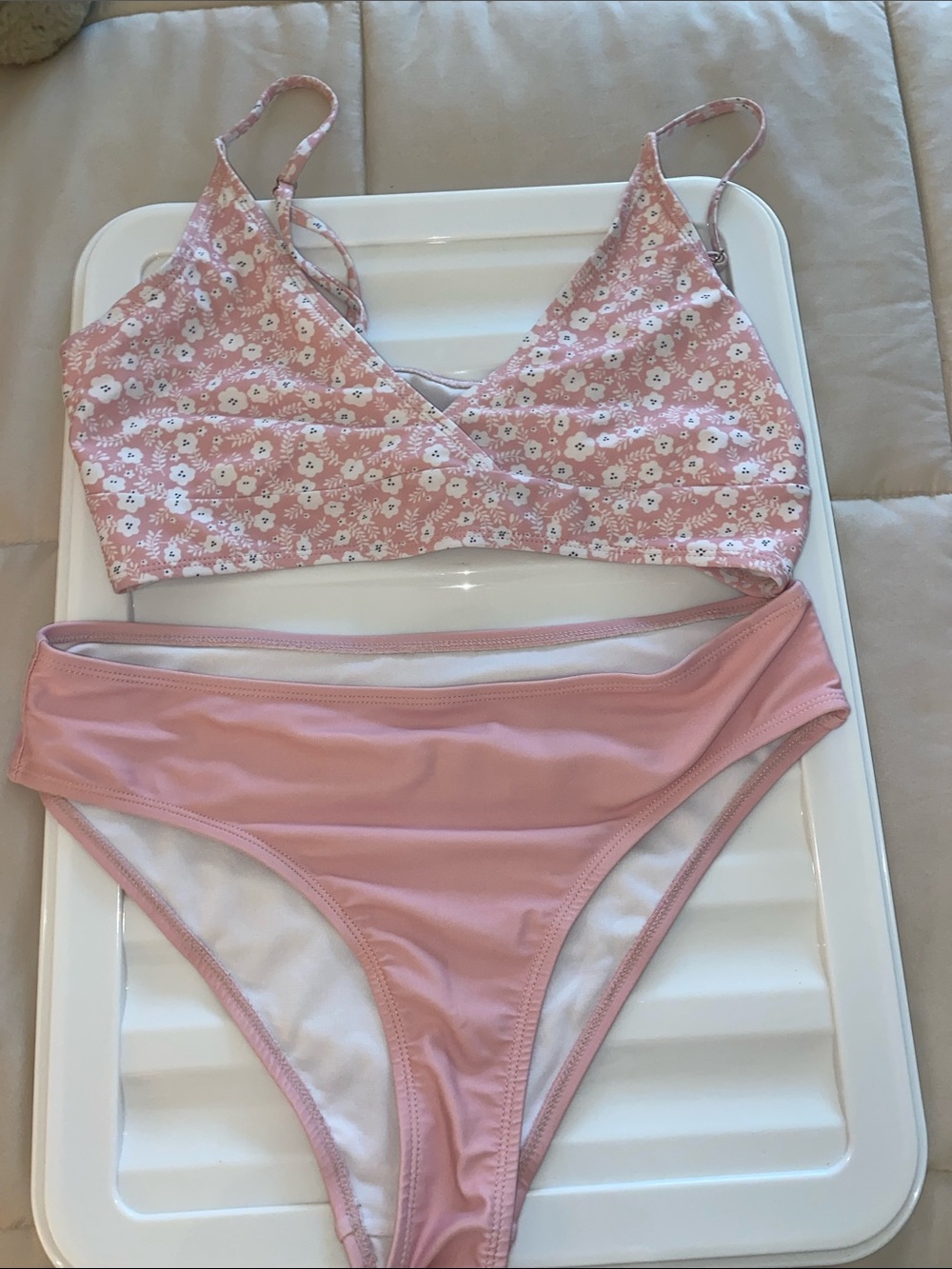 SHEIN Pink Floral & Solid Pink Two-Piece Bikini